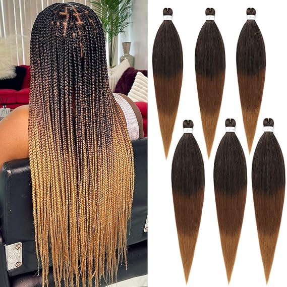 Pre stretched Braiding Hair 26 Inch Braiding Hair Extensions Hot Water Setting Synthetic Hair Pre Stretched Crochet Braids Hair(26 Inch,6 Packs,1B/30/27#