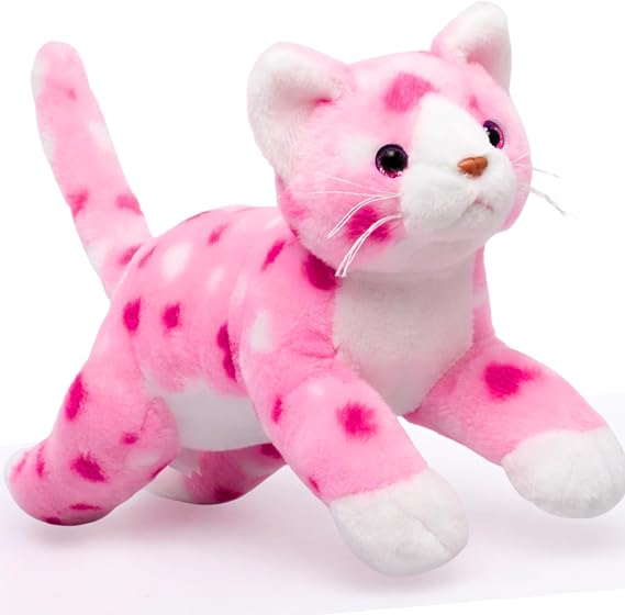Bearington Valentine Kitty Pink Heart Print Cat Plush Soft 9 Stuffed Animal Toy, Cute Huggable Gift for Valentines Day, Kids & Cat Lovers, Adorable Collectible Plushies Home Decor