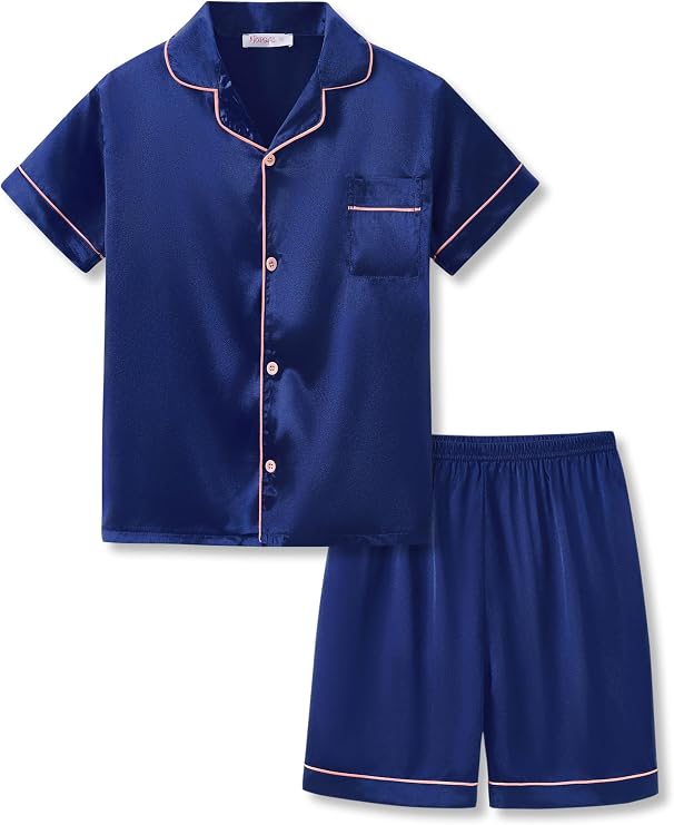 Topgal Satin Pajamas for Girls Coat Style Silky Button Down PJ Set Size 6-16