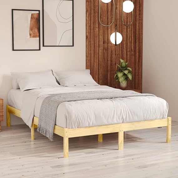 Bed Frame Bed Base Solid Wood 135x190 cm Double Bedstead Base Bedroom Furniture Bed natural Bed Frame Option20