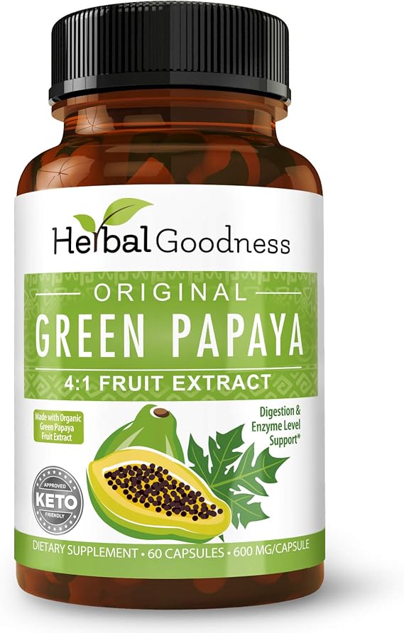 Herbal Goodness Organic Green Papaya Fruit Extract 60 Capsules, Enzymes