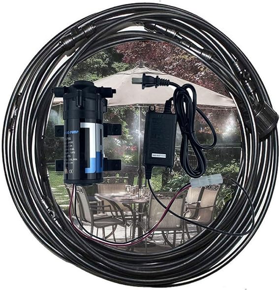 Misting Cooling System, Outdoor Mister System with Pump for Outside Patio, Mist Irrigation System Kit, Misting Line with Brass Mist Nozzles, for Patio Garden Greenhouse (Size : 23M(75.4ft)-36 nozzles