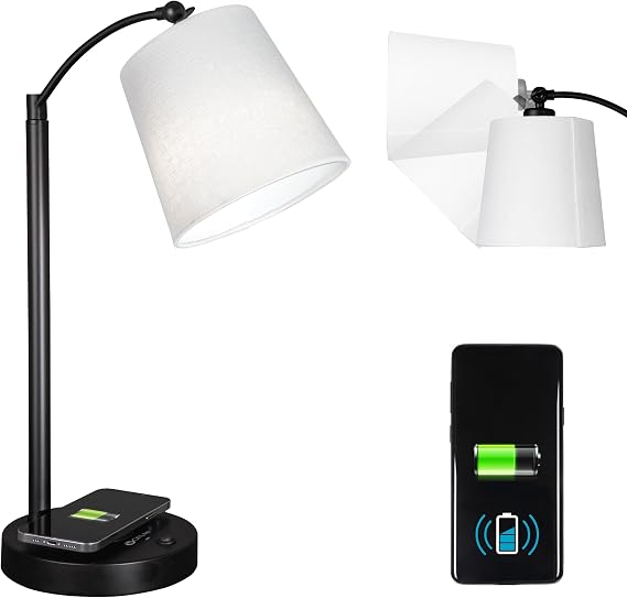 OttLite Good Housekeeping Shaded LED Desk Lamp, Wireless Charging, Black