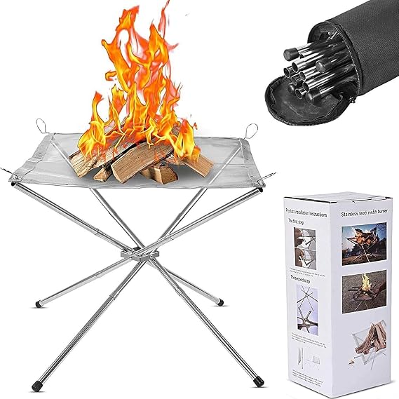 22Portable Fire Pit,Foldable Stainless Steel Mesh Fireplace