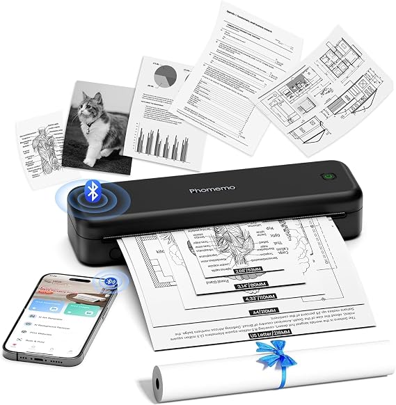 Phomemo M834 Thermal Printer A4 Mobile Printer for Travel Bluetooth Connection for Smartphones Supports A4 Thermal Rolls and Thermal Paper Portable Printer Suitable for Laptop and Tablet