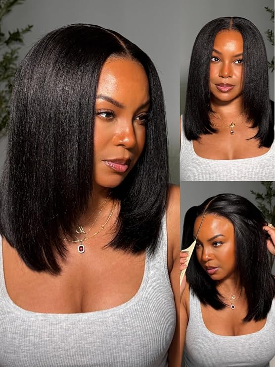 Julia Hair Light Yaki Straight Bob Human Hair Wig, Face Framing Layers 14