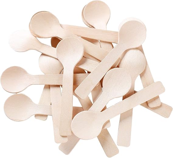 Gmark 1.5mm Extra-Thick Mini Wooden Spoons (4 Inch) - 100 Count Heavy Duty Birch Wood - Sturdy No-Snap Disposable Spoons for Gelato, Desserts & Charcuterie - Eco-Friendly & Compostable GM1042A