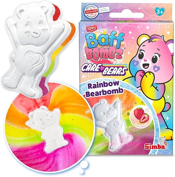 ZIMPLI - Large Care Bears Baff Bombz, Rainbow Special Effect Bath Bomb, Bath Toy for Children, Bath Bomb Fizzers