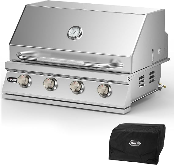 Hygrill STD Series 32-Inch Built In Grill, Stainless Steel 4-Burner Grill | for Outdoor Kitchen, Natural Gas
