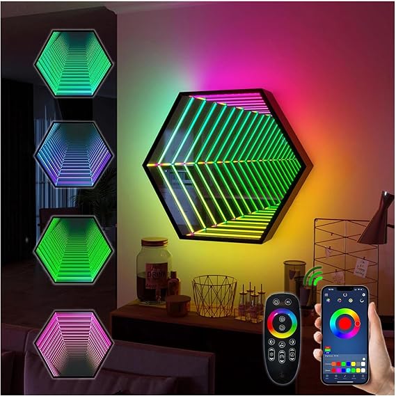 Infinity Mirror Tunnel Lamp, Changing Light, Single-Sided LED 3D Mirror Night Light, Sensory Infinity Light for Home, Desk, Living Room, Party Decoration,Octagon-19.7"/50cm