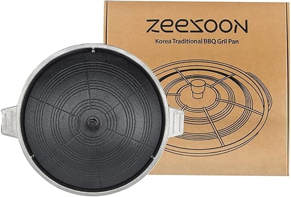 ZEESOON Korean Traditional Cast Iron BBQ Grill Pan Lid Shape Indoor/Outdoor Grill Pan, Caldron lid Shape Cast Aluminum Pan