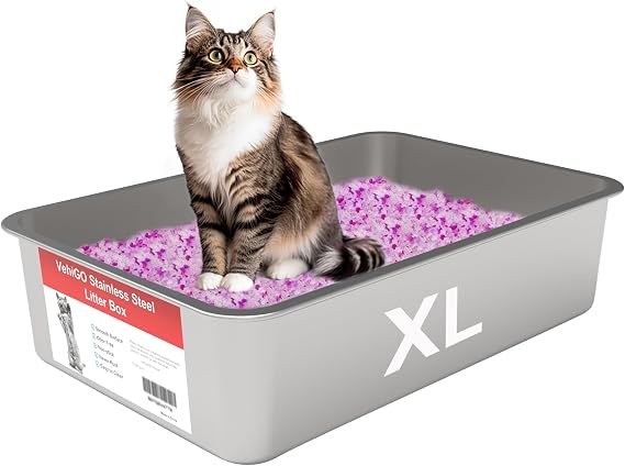 Extra Large Metal Cat Litter Box, Stainless Steel Durable Litter Pan for Large or Multiple Cats, Kitty Litter Box with Smooth Surface and Easy to Clean, XL(23.6"x15.7"x5.9")