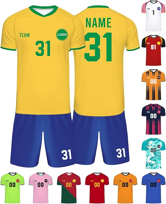 Personalised Football Shirt Name Number Logo Custom Football Kit Jersey Shorts Gifts for Kids Boys Men Football Party