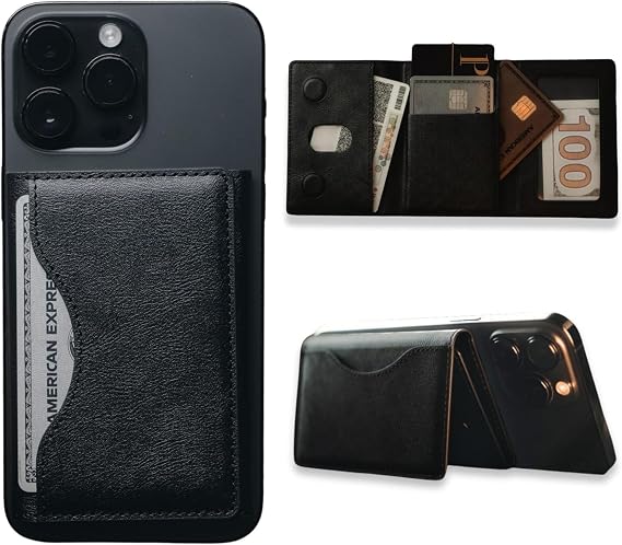 Wallet with MagSafe Compatible with iPhone Vegan Leather Strong Mictanis Card Holder with 6 Card Chambers (Black)
