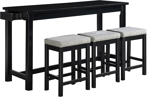 Lexicon 4-Piece Counter Height Table & Stool Set with USB Ports, Black