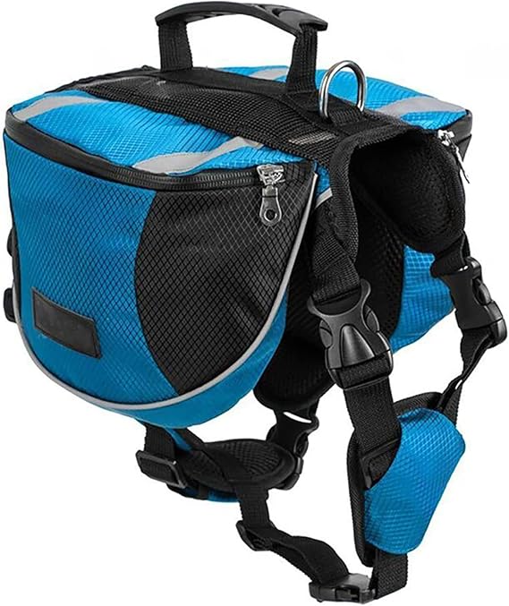 Polyester Dog Saddlebags Pack Hound Travel Camping Hiking Backpack Saddle Bag for Small Medium Large Dogs (Blue,M)