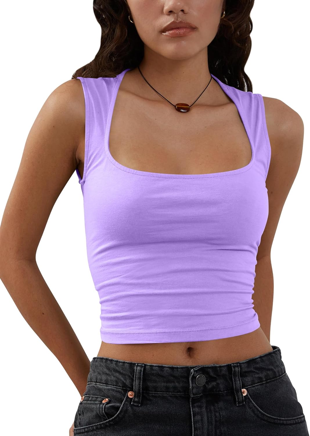 Mizoci Womens Cute Square Neck Crop Tank Tops Going Out Basic Sleeveless Shirt