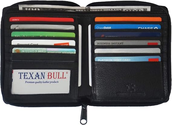 RFID Men's Leather Big Hipster European style Zip Around(Zipper) Bifold Wallet (Black)