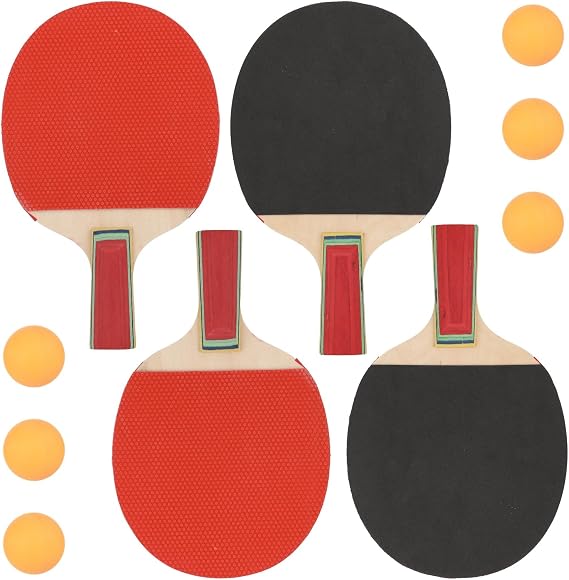 2 Pairs Table Tennis Set with 6 Balls, Ping Pong Paddles, Wooden Racket w/Ergonomic Handle & High-Elastic Sponge Rubber, Beginner-Friendly Lightweight Portable for All Ages