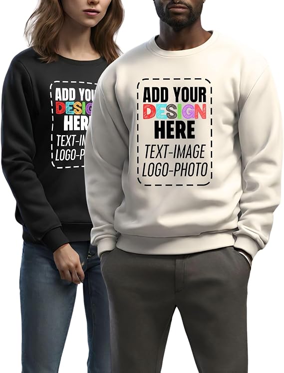 Tegoprints Unisex Custom Front Side Eversoft Premium Sweatshirt, Create your Own Adult Crewneck Sweatshirt