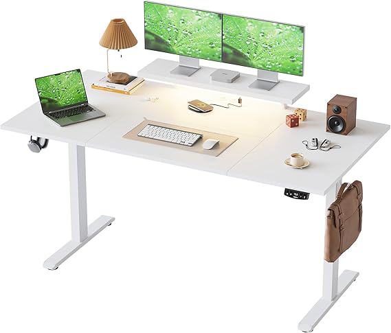 Klicelor Electric Standing Desk, Led & Plug, Movable Monitorstand, 160x80 | 72-116cm Height, Standing desk with 2 Memory Buttons, Sit Stand Computer Desk for Home Office, 4 pcs Desktops, White