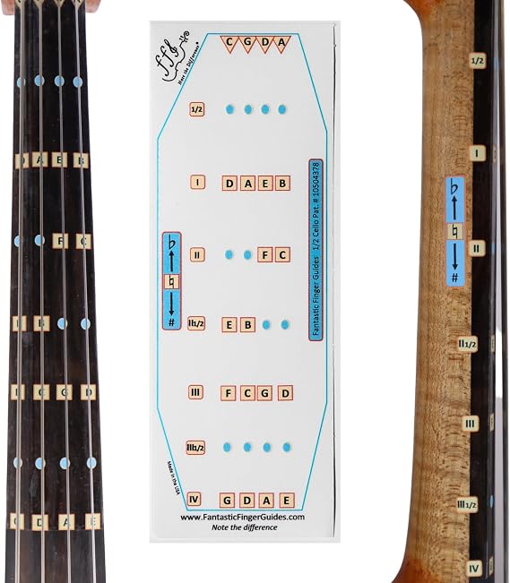 Fantastic Finger Guide for Cellos - Music Accessories for String Instruments, Fingerboard and Fretboard Stickers for Learning All Notes, Learn to Play Cello, 1/2 Size