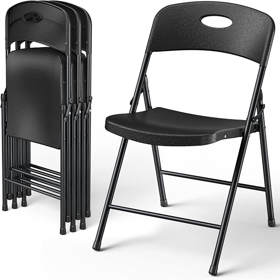 Folding Chairs 4 Pack, Outdoor Portable Foldable Chair with Steel Frame, 300lbs Capacity Heavy Duty Metal Black Plastic Folding Chairs for Patio, Picnic, Kitchen, Dining | Portable Plastic Metal Frame 350lbs Capacity Heavy Duty Folding Chairs for Patio, Picnic, Kitchen, Dining, Party
