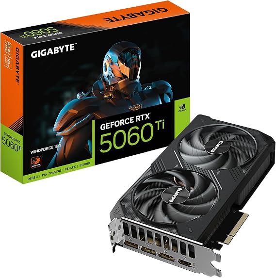 Gigabyte GeForce RTX 5060 Ti WINDFORCE 16G Graphics Card – 16 GB GDDR7, 128 Bit, PCI-E 5.0, 2572 MHz Core Frequency, 3 x DisplayPort, 1 x HDMI, GV-N506TWF2-16GD