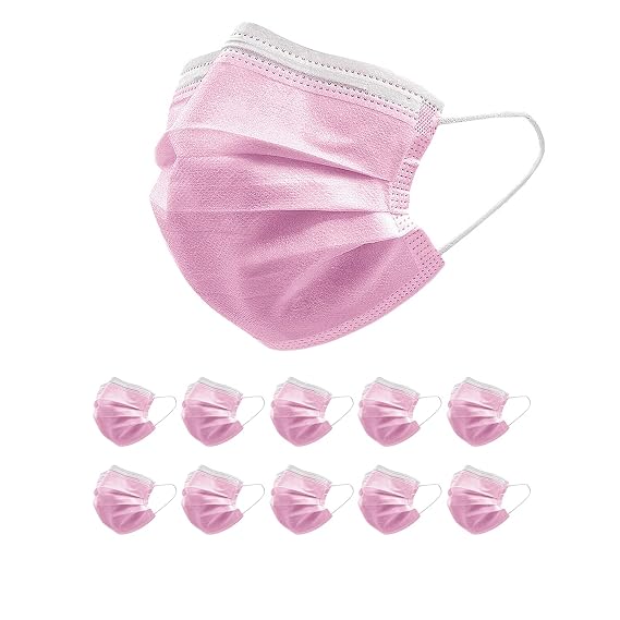 100 Pcs Bulk Disposable Face Mask, Thick 3-Layers Breathable Facial Mask (pink 100pcs)