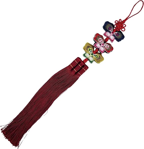 Three-Tier Butterfly Norigae - Traditional Korean Pendant Tassel Charm - Long Hanbok Accessory (Red)
