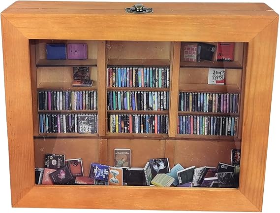TourKing Anxiety Mini Bookshelf, Miniature Book Display Shelf with 200pcs Mini Books, Shake Away Your Anxiety, Wooden Miniature Library Ornament For Book Lovers