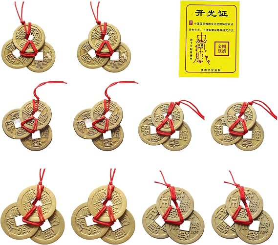 Brass Feng Shui Coins with Red String for Wealth & Good Luck | Brass Coins, 5 Emperor Coins, Feng Shui, Red String, Wealth, Home Decor, Office Decor, Car Decor, Lucky Charm