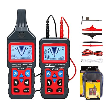NF-826 Underground Cable Wire Locator, Underground Cable Detector, Wire Break Detector for Dog Fence Cables Irrigation Control Wires, Circuit Breaker Fault Finder, Pipeline Paths