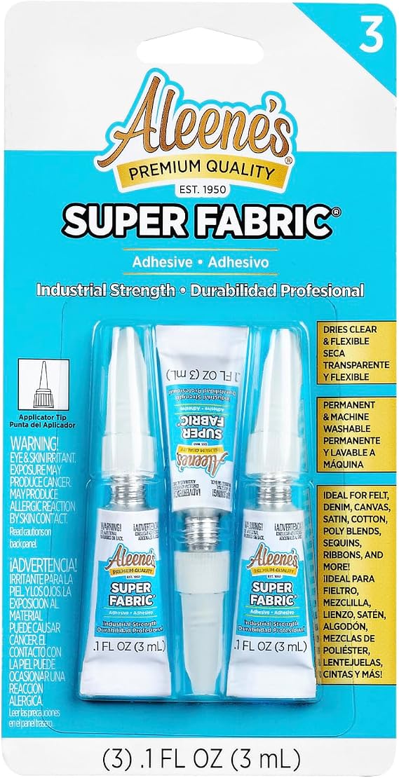 Aleene's Super Fabric Glue, Platinum Bond Adhesive, Super-Strong, Ultra Flexible, Permanent, UV and Waterproof, .1 fl oz 3-Pack
