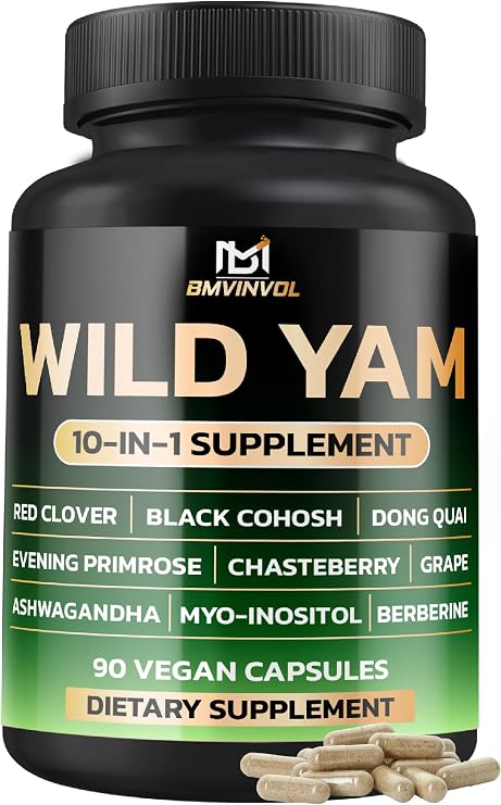 BMVINVOL Wild Yam Supplement | Red Clover, Black Cohosh, Evening Primrose, Berberine, Myo-Inositol - [ 90 Capsules]