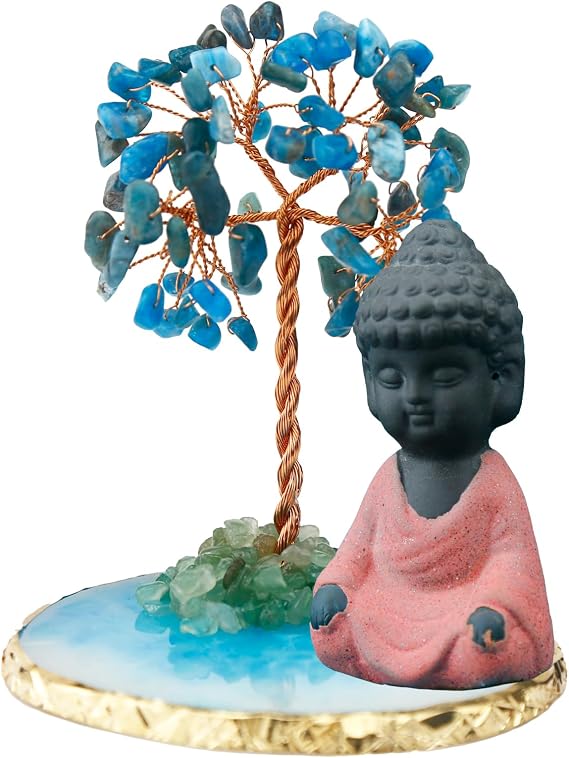 Dreamgirnh Küçük Buda Heykeli Masa Yatak Odası Dekor Aksesuarları, Meditasyon Sevimli Buda Heykeli Ev Zen Süslemeleri Hediyeler, Kristal Ağaç Spiritua Feng Shui Dekor Raf, Oturma Odası
