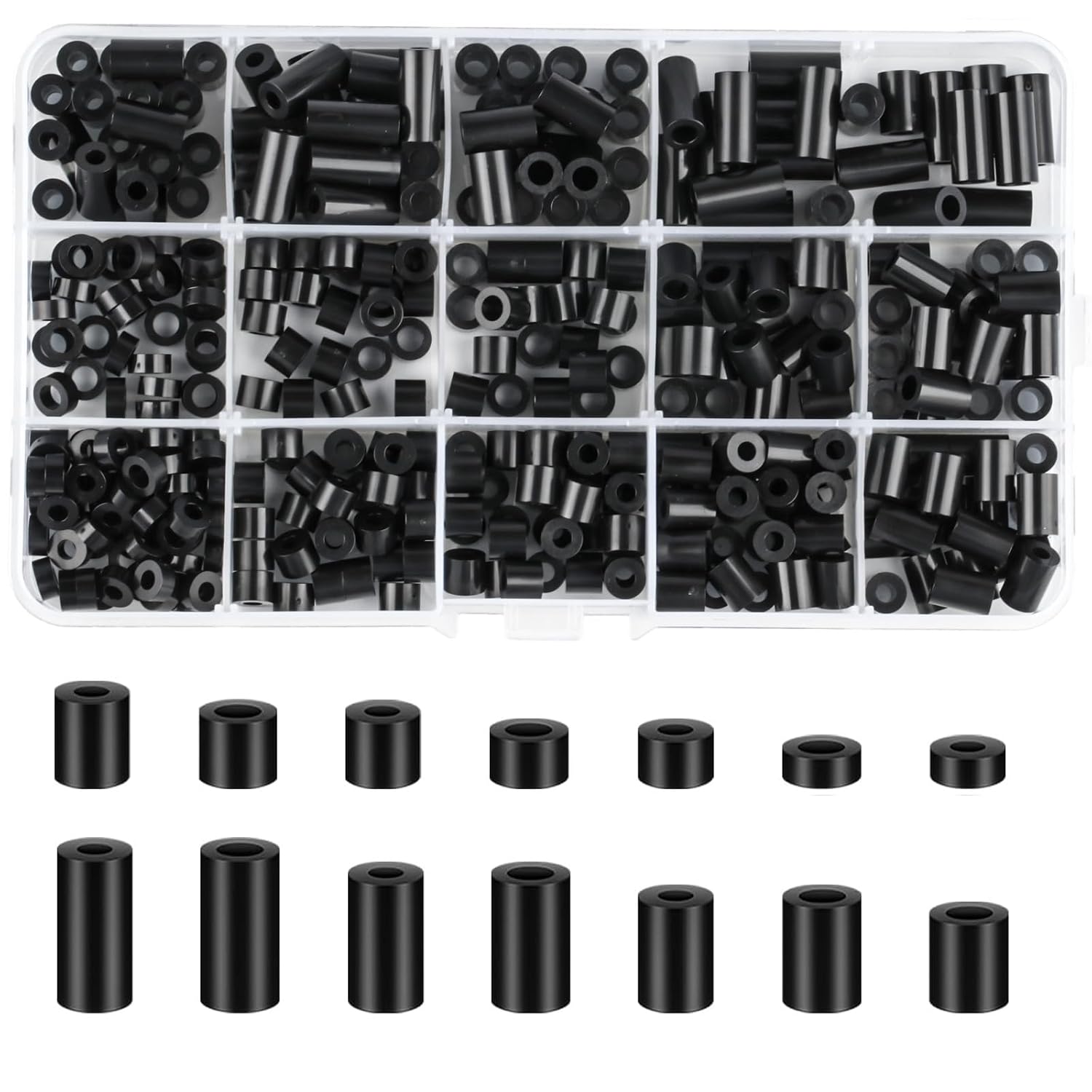 360 Pcs Nylo360 Pcs Nylon Plastic Spacers, Black Nylon BS Round Spacer Washer Assortment Kit, M3 M4 Non Threaded Column Standoff Support, Insulation Screws Spacers Washers, 14 Sizesn Plastic Spacers
