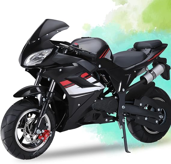50cc Mini Motorcycle for Kids Adults, 4-Stroke Pocket Rocket Motorcycle, 8 Inch Wheels Kids Dirt Bike, Gas Pocket Motorbike with Front Rear Disc Brakes, Dual Headlights Black