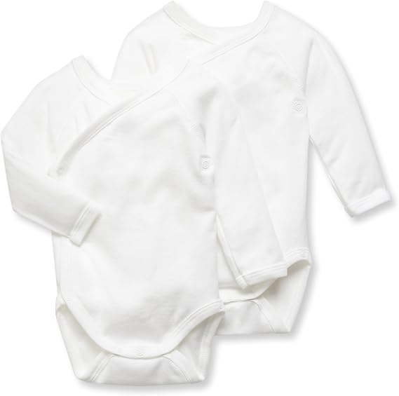 Petit Bateau Pack of 2 Unisex Baby Plain Long-Sleeve Bodysuits Style 15081-54218 Sizes NB-36 Months (Size NB Month Style 15081) White