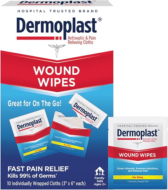 Dermoplast Wound Wipes, Antiseptic First Aid Cloths, 10 Count