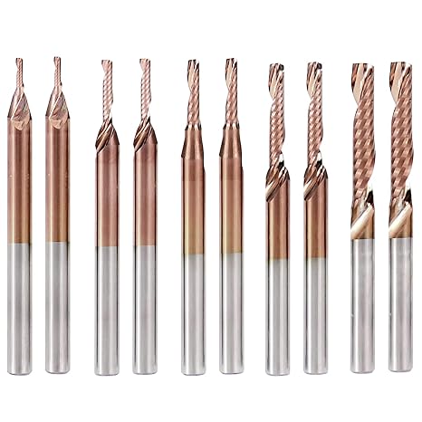 10Pcs TiCN Coated O Flute CNC Router Bit, 1/8'' Shank Upcut Spiral End Mill Cutter Set Wood Engraving Bit Milling Tool| Cutting Diameter 1/1.5/2/2.5/3.175mm