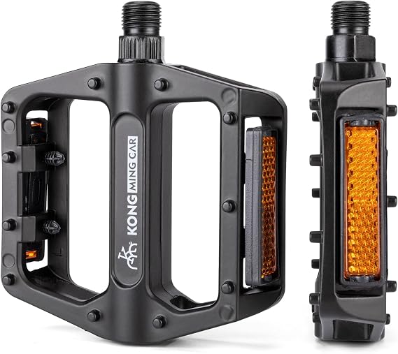 Mountain Bike Pedals 9/16 Inch - Bicycle Flat Pedals with Reflectors - Lightweight Aluminum Alloy Wide Platform Pedals for Mountain Bike, BMX, Road Bike Pedals