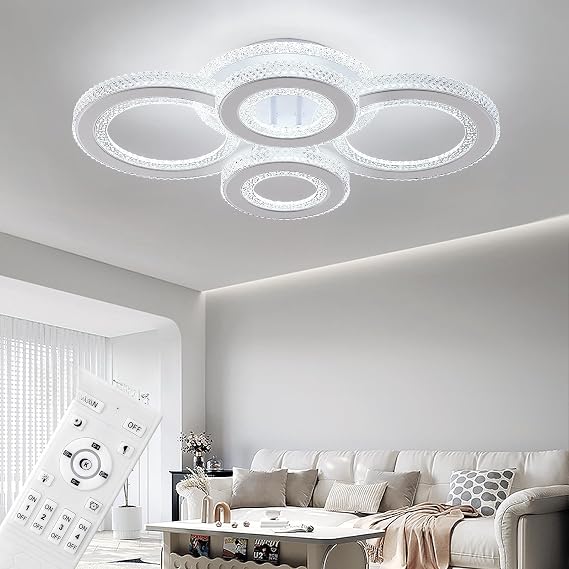 ZYDTRIP LED Ceiling Light, 68W Modern Dimmable Ceiling Lighting, 5 Lights Living Room Ceiling Light White Acrylic Close to Ceiling Fittings for Bedroom, Kitchen, Dining Room