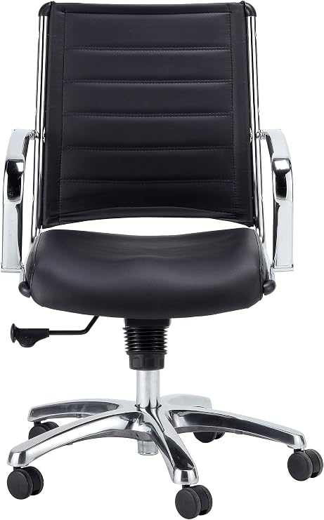 Eurotech Seating Europa Leather Mid Back Chair, Black