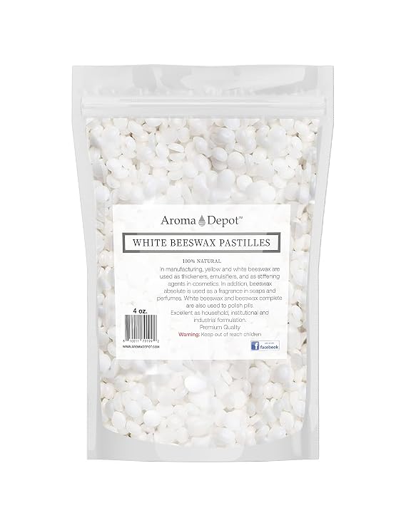 Aroma Depot 4 oz White Beeswax Pellets 100% Natural Pure Bees Wax 3 x Filtered, Great for Skin, Face & Body, Ideal for DIY, Lotion, Creams, Soaps, Lip Balm and Candle Making Supplies. Easy Melt