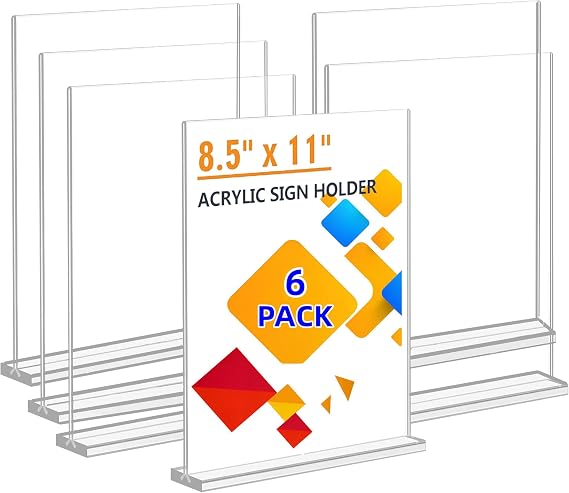 A4 Acrylic Sign Holder, 6 Pack Menu Holders, Clear Perspex Display Stand