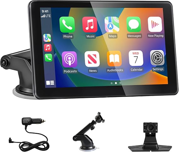 7 Inch Car Play Screen, Wireless CarPlay Android Auto Screen for Cars, Portable HD Touchcreen Car Stereo with Bluetooth 5.3/FM/AUX, Support Mirror Link, AirPlay, GPS Navigation, Voice Control