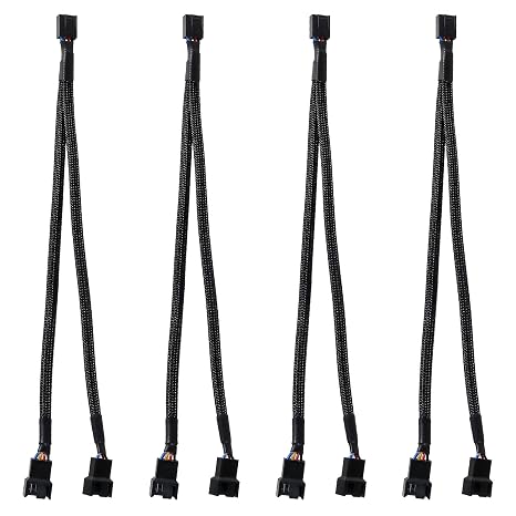 4Pack PWM Fan Splitter Cable - 1 to 2 Converter, Black, Dual Case Fan Power Adapter, 10.6 inch/27cm