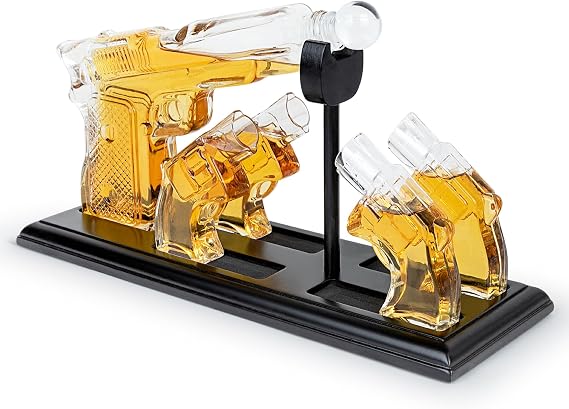 Whiskey Decanter & Glasses Set - Whiskey Decanter with Shot Glasses on on Mahogany Tray - Old Fashioned Bourbon Liquor Drinks Rocks Glasses Set, Whiskey Holiday Gift Box - Bezrat (Mahogany)