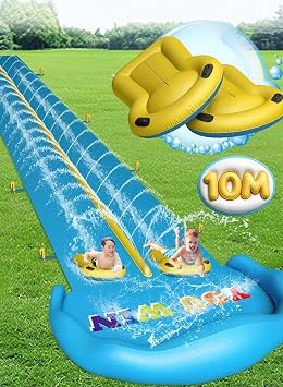 Evoio Water Slide 1000cm/32.8ft Inflatable Water Slide for Garden with 2 Double Racing Lanes & 2 Body Boards, Lawn Waterslide Outdoor for Yard Backyard Summer Play Garden Water Games Splash Water Slip